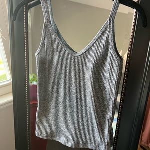 AE Grey, Ribbed, Bodycon, V-Neck Tank Top (S)
